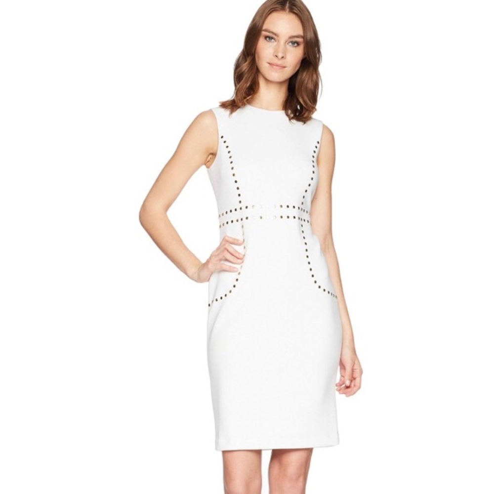 White Sheath Dress with gold studs